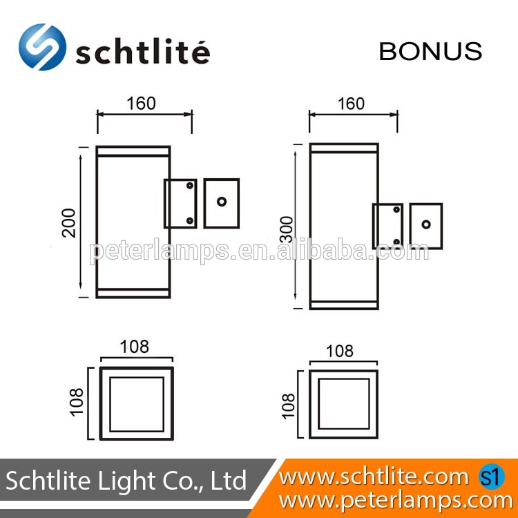 NANJING108 square tempered glass E27/GU10 up and down wall lamp wholesale