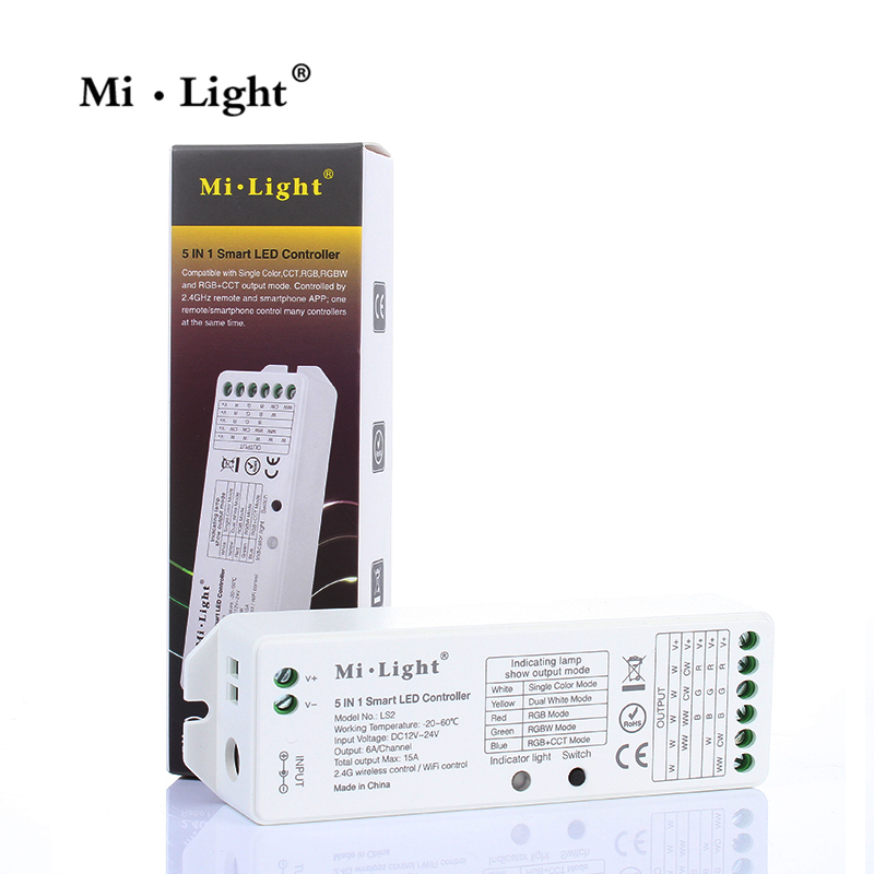 Best selling Milight 2.4G Wireless 5 IN 1 Smart Led Controller For Single color RGB+CCT with factory price