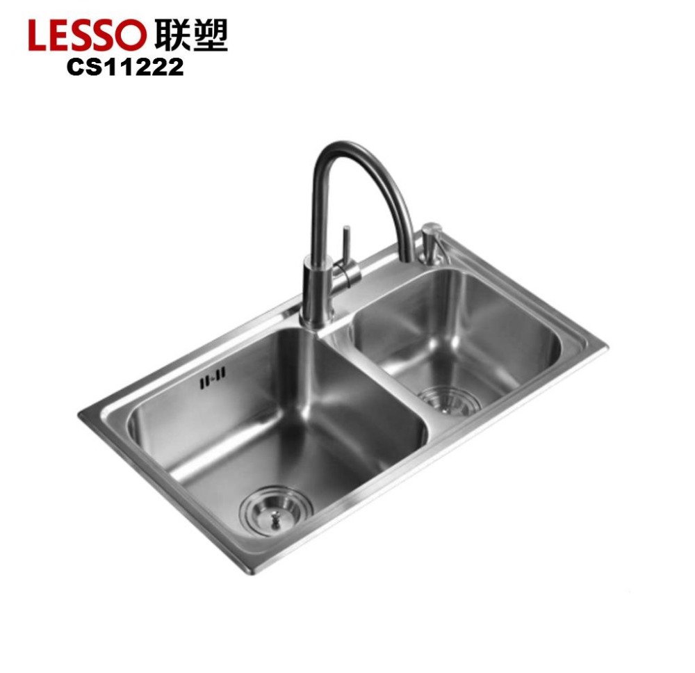 CS11222 double bowl kitchen sink with knife holder