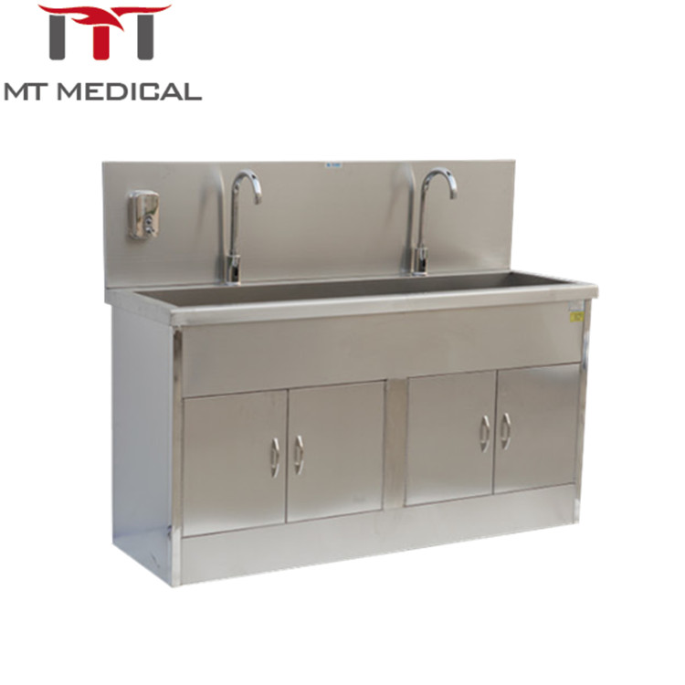 hospital Stainless Steel hand Washing Trough medical surgical scrub sink with sensor taps