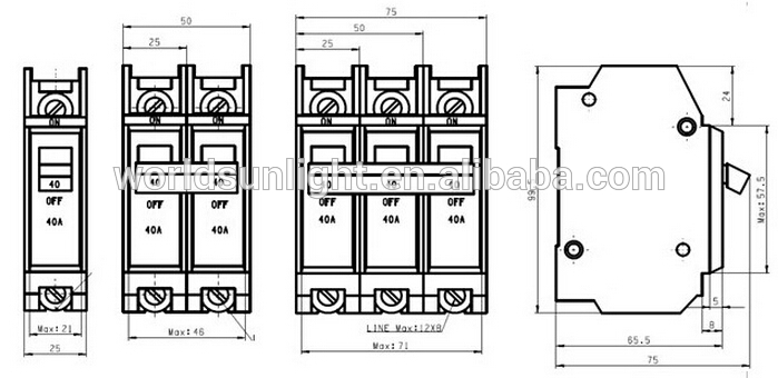 THQC series black bolt-on mounting 1 pole on off 20A mcb miniature circuit breaker