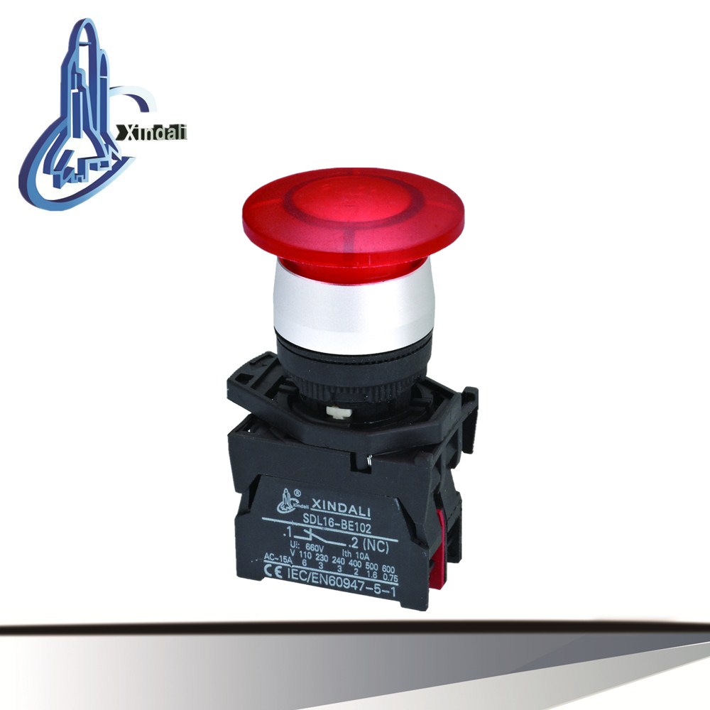 electrical direct bulb supplied LED mushroom spring return with light push button switch 220v~240v XDL21-CWC42