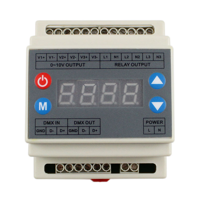 DMX303 3channels high-voltage 0-10V led dimmer,AC90-240V Power supply 0-10V output signal, DMX dimmer controller for LED strips