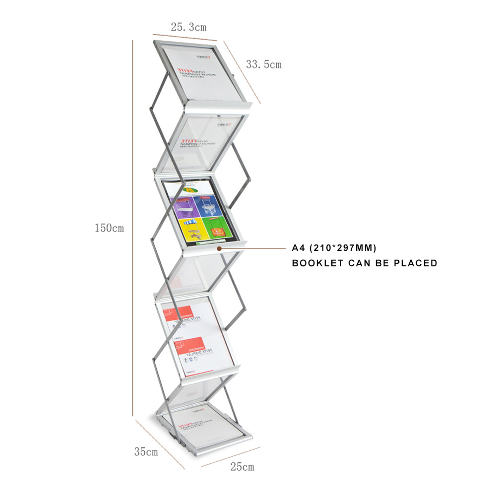 Cheap portable folding zigzag hanging steel a3 brochure holder freestanding a4 foldable acrylic outdoor brochure holder