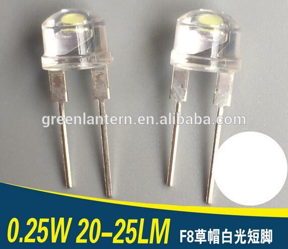 0.25W 8mm Straw hat Led Diodes white light emitting diodes