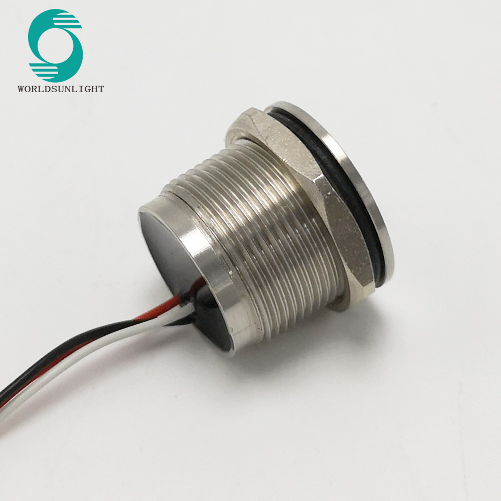 WS19BF1NOL IP68 19mm stainless steel Flat operator Flying leads 200mA 24VAC/DC ON-OFF latching piezo switch
