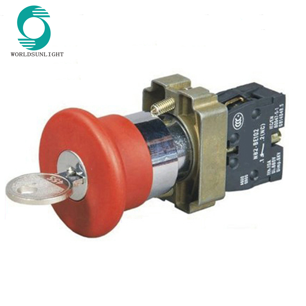 XB2-BS142, 40mm normally closed key to release electrical circuit mushroom head pushbutton switch