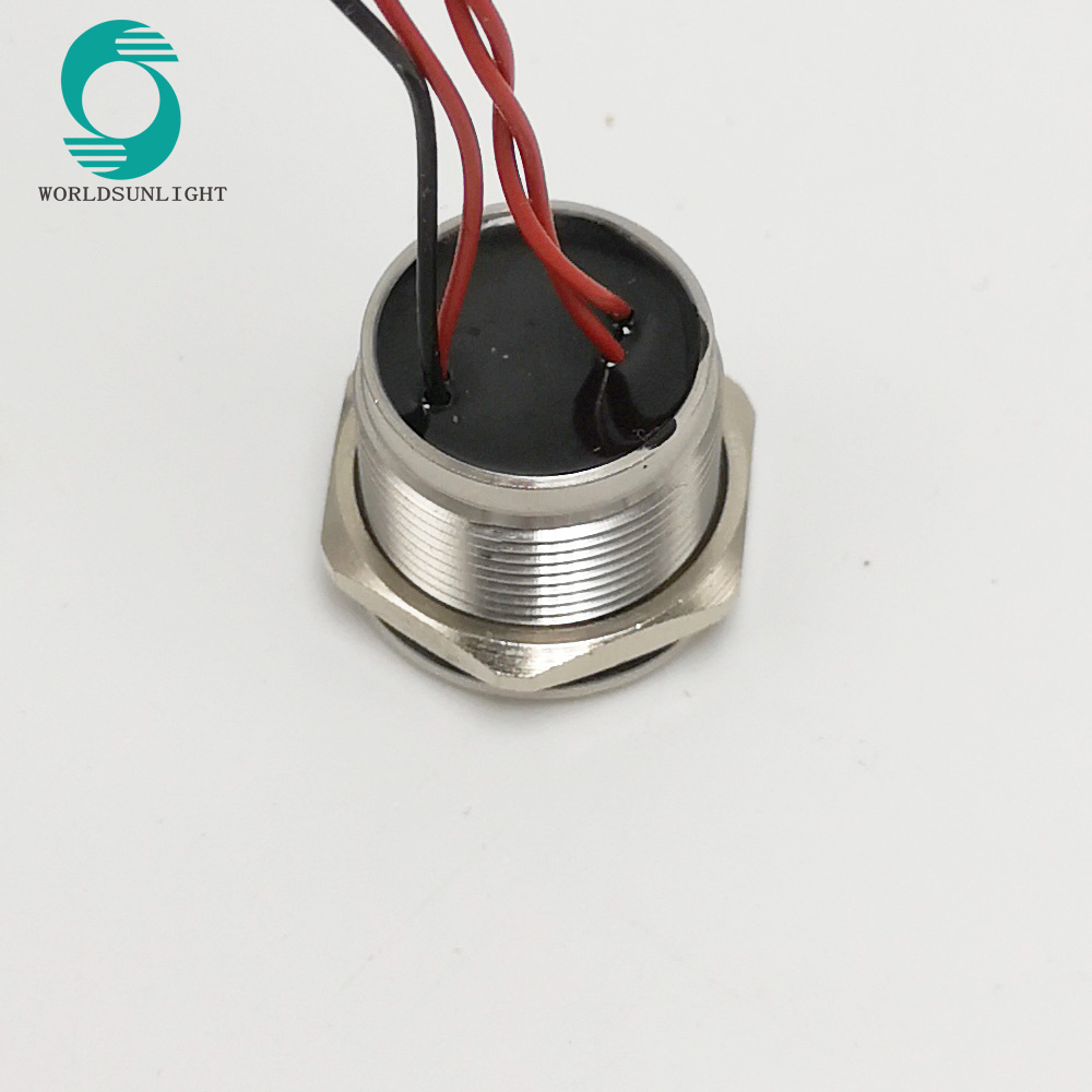 WS19BRAFENOLR IP68 19mm Chamfer head ON-OFF latching Ring illuminated Stainless steel 12V piezo switch with wire