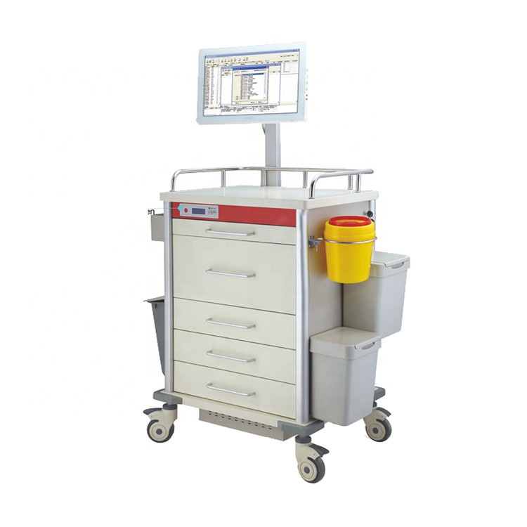 chinese manufacturer hospital equipment medical trolley with laptop holder