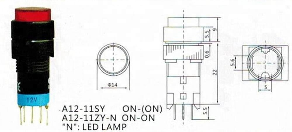 PBS-91 A12-11SY button diameter 14mm on-(on) round push button switch