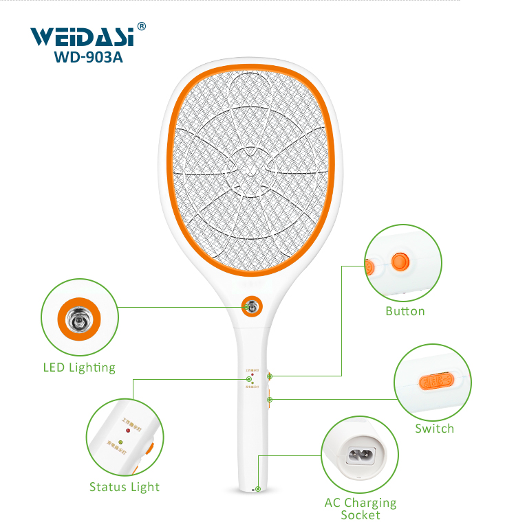 weidasi portable fly killer rechargeable electric mosquito swatter