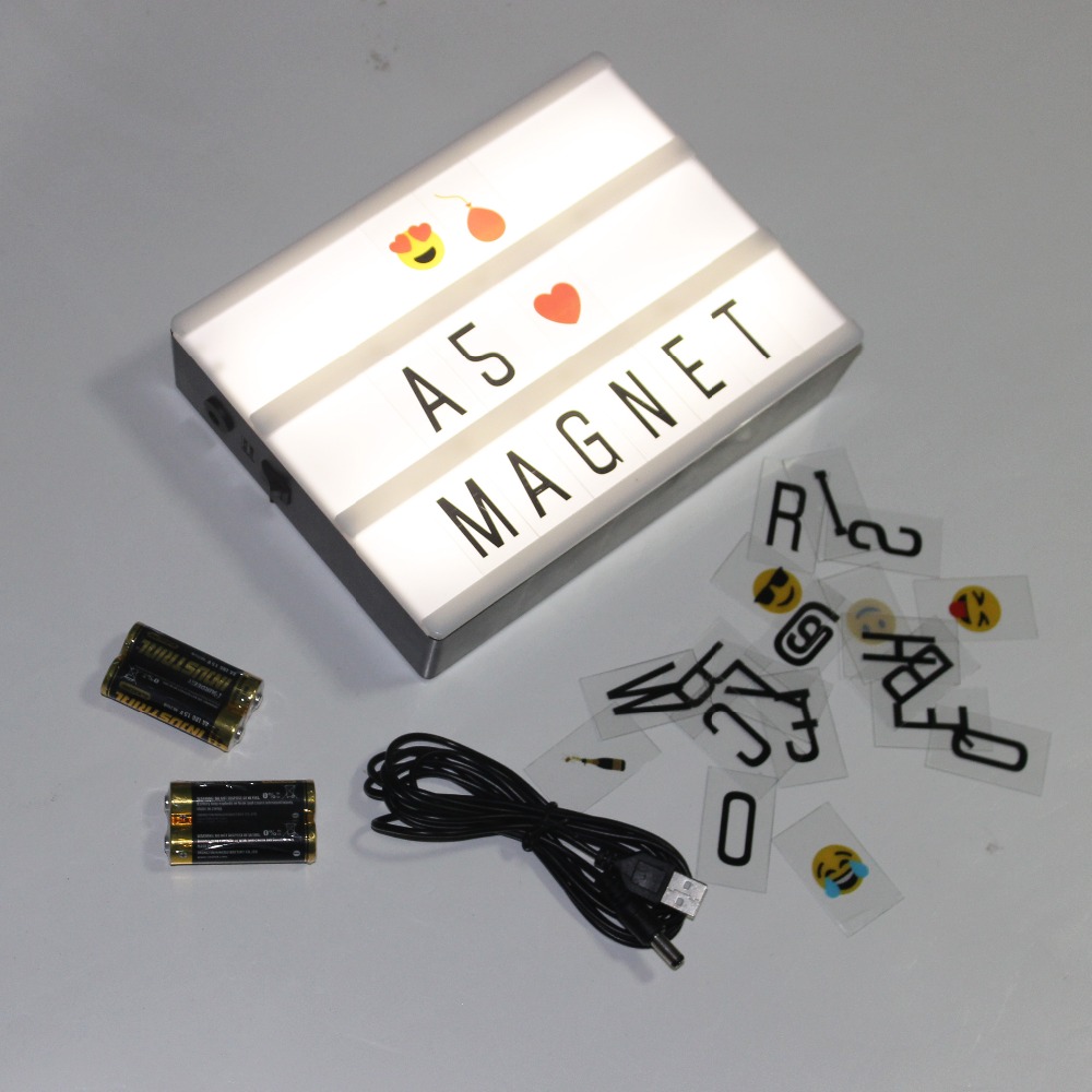 Combination LED Night Light Box USB Port DIY Black Letters Cards Lamp Message Board Party Sign Cinema Lightbox A5