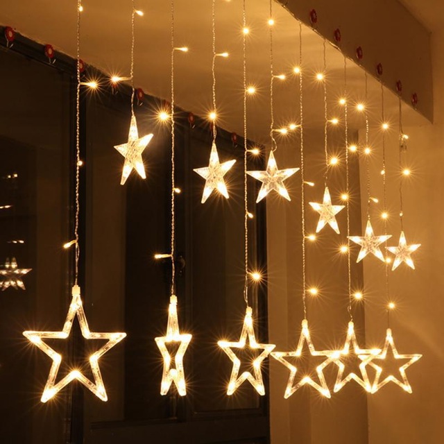 AC110V 220V Holiday Lighting LED Fairy Star Curtain String Decoration Christmas Wedding Light 2M