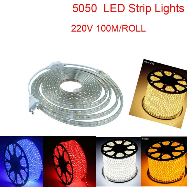 1M/2M/3M/4M/5M/6M/7M/8M 25m AC220V LED 60leds/m IP67 Waterproof Flexible White RGB Tape SMD 5050 RGB led light strip