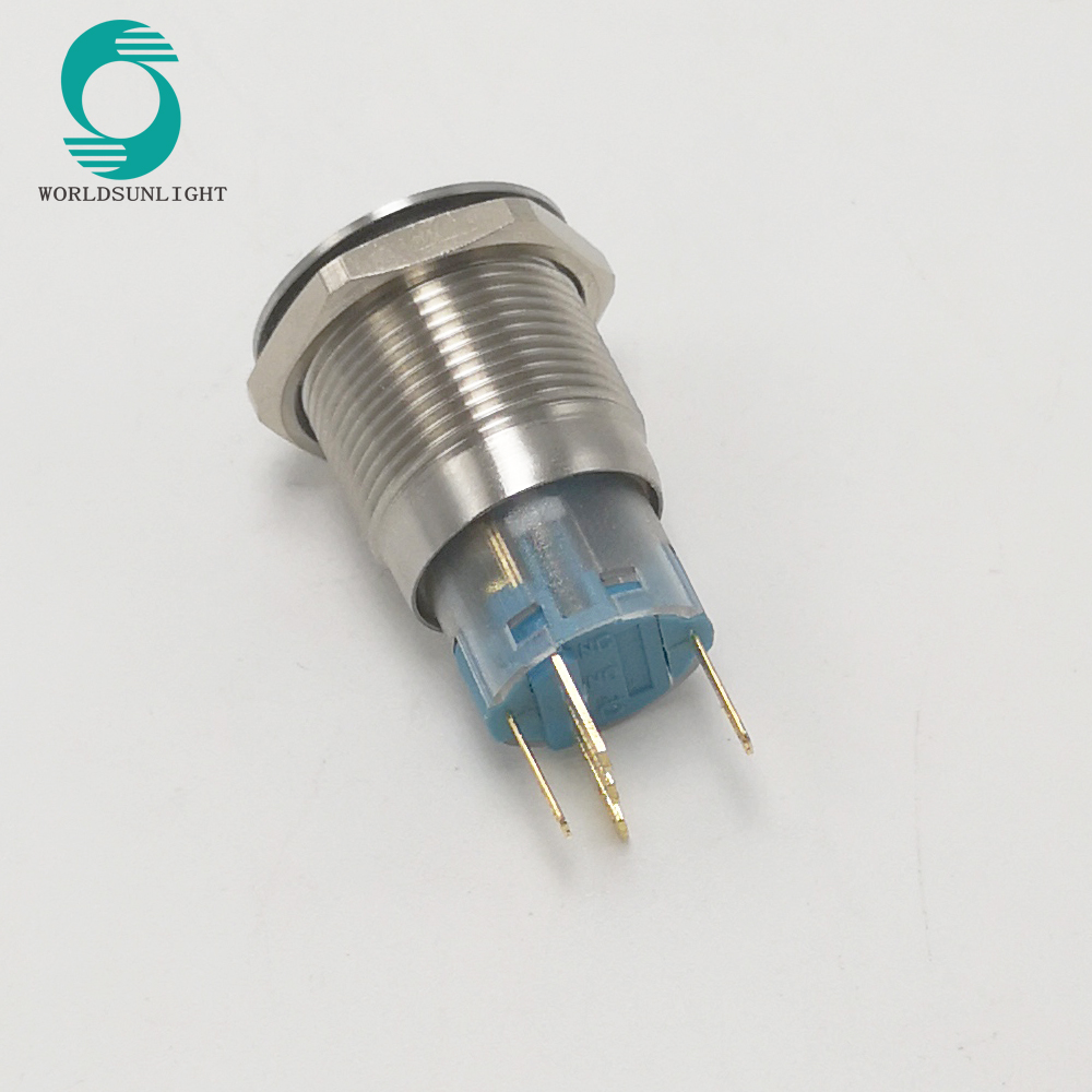 XL19S/F11L-R 19mm Latching ON-OFF SPDT 1NO 1NC ring illuminated stainless steel push button switch