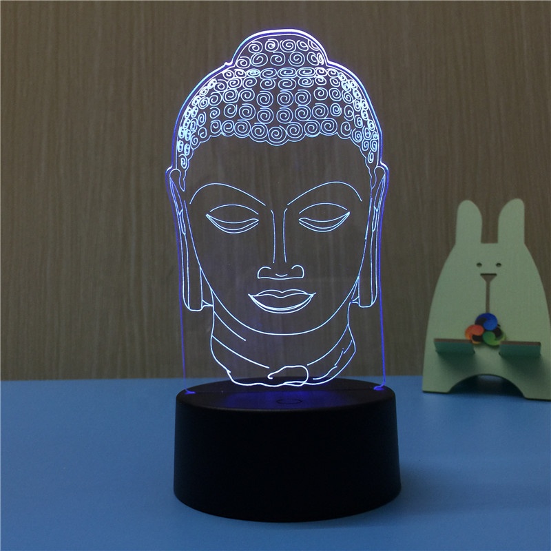 7 Colors Flashing USB Chargeable Buddha Shape LED 3D Night Light