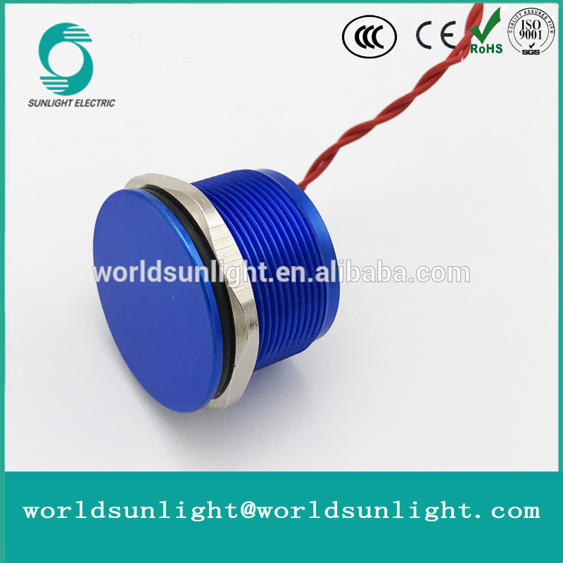 WS161F1NOM IP68 16mm Blue anodized Flat operator Flyingleads 200mA 24VAC/DC Normally open Momentary piezo switch