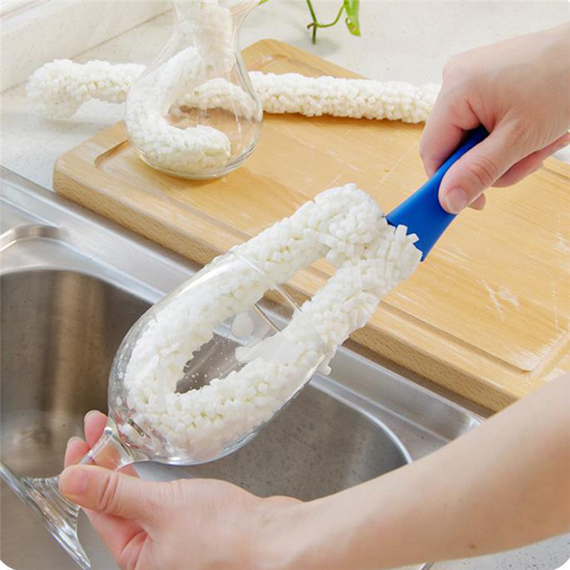 Latest Plastic Flexible Wand Foam Sponge Wine Bottle Glass Decanter Coffee Cups Hand Washing Cleaning Brush