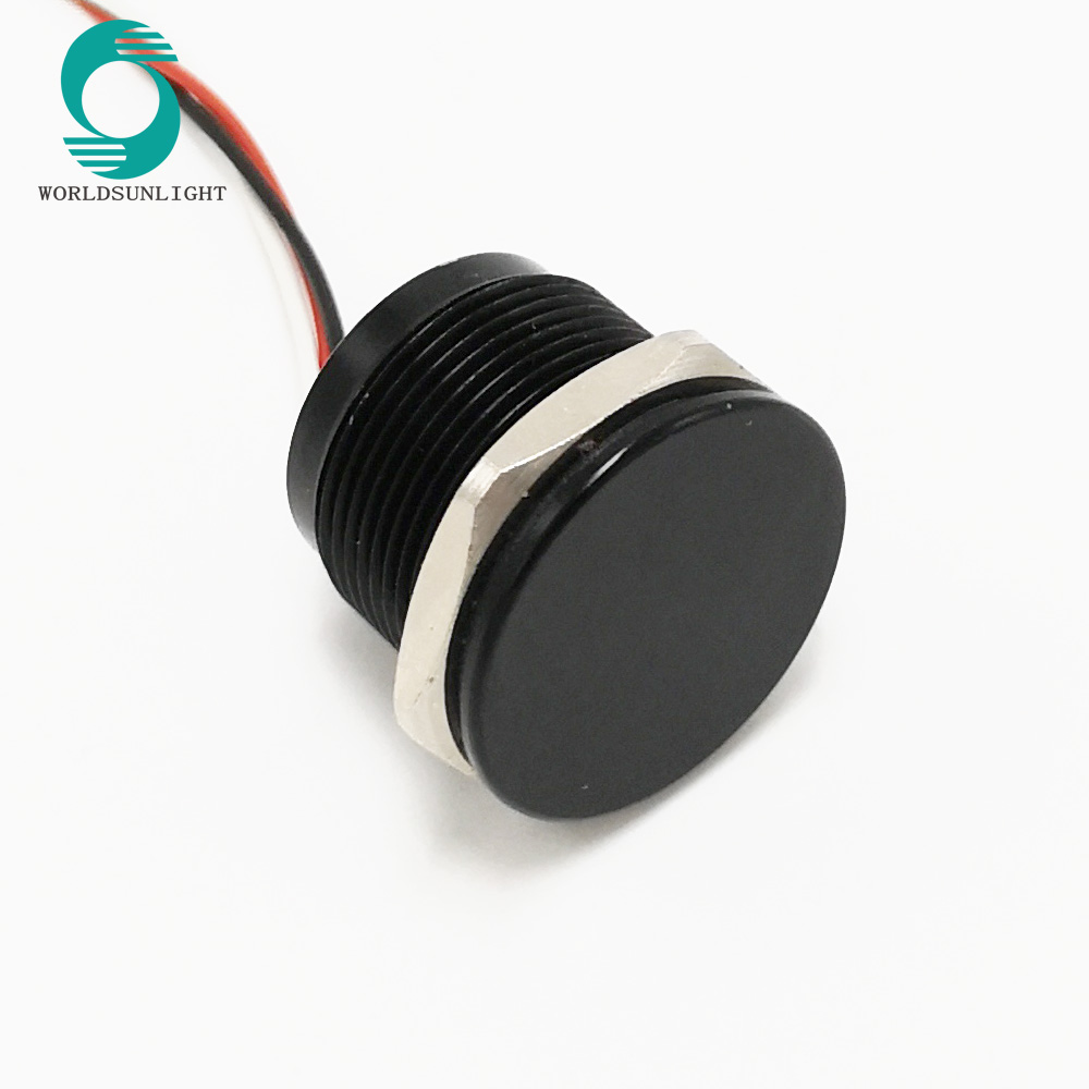 WS192F1NOL IP68 19mm Black anodized Flat operator Flyingleads 200mA 24VAC/DC Normally open latching piezo switch