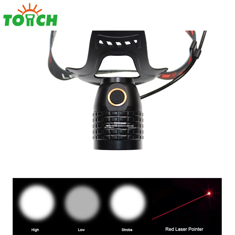 Aluminum led head lamps red laser pointer led headlamp tactical waterproof headlights for outdoor hunting