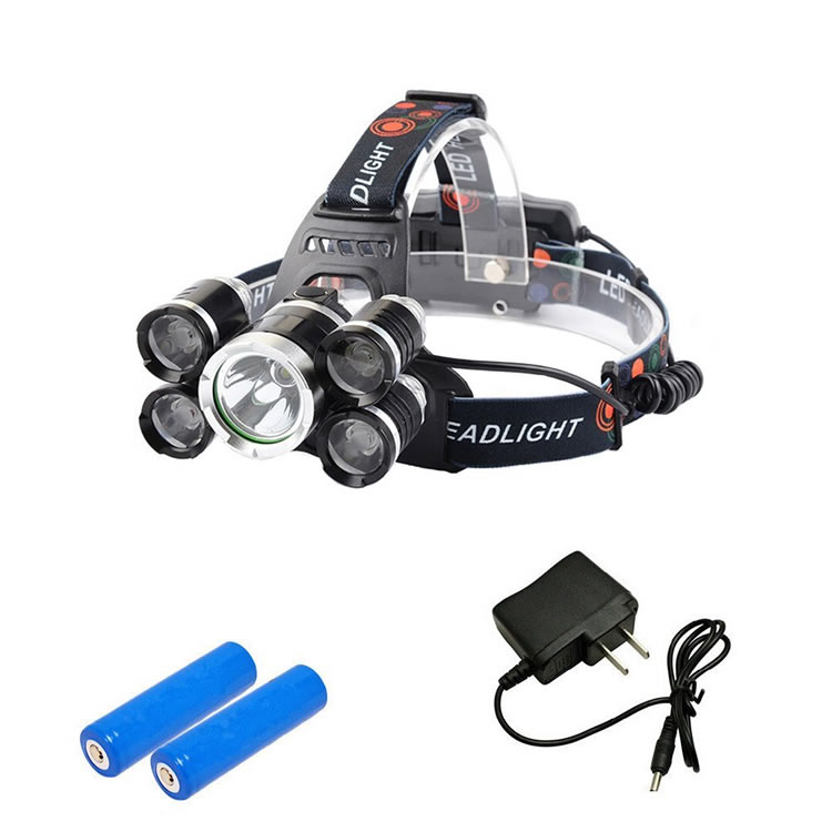 Ultra bright 5 XML-T6 LED Lights 18650 Rechargeable Hunting Headlamp