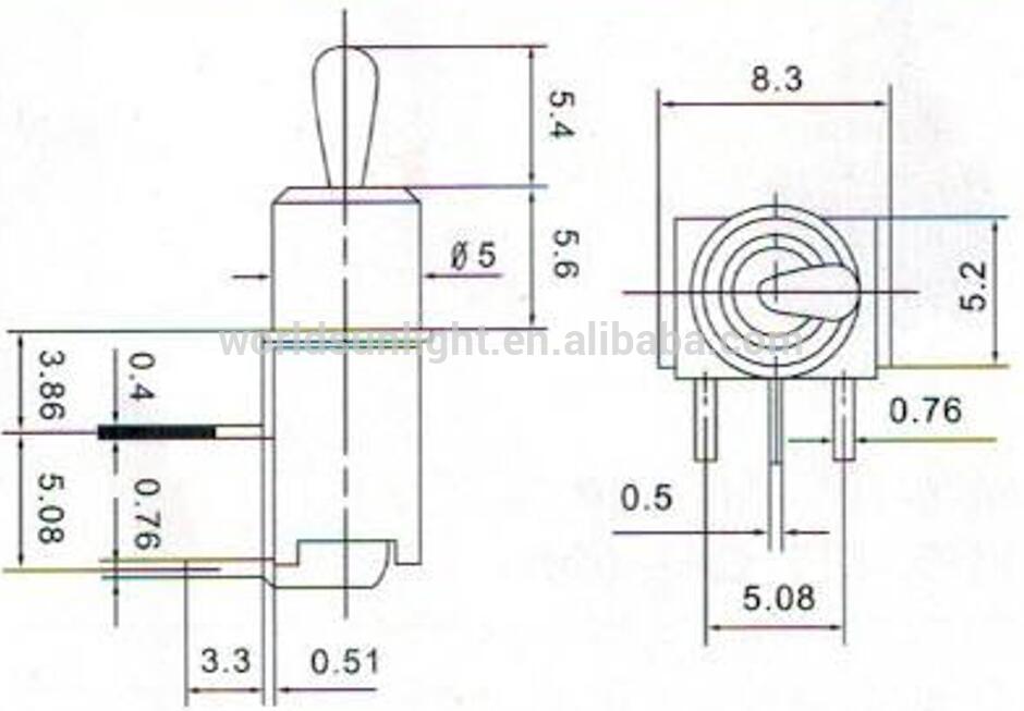 SMTS-103-2C3 3A 125VAC on-0ff-on bent terminal sub-miniature Toggle Switch