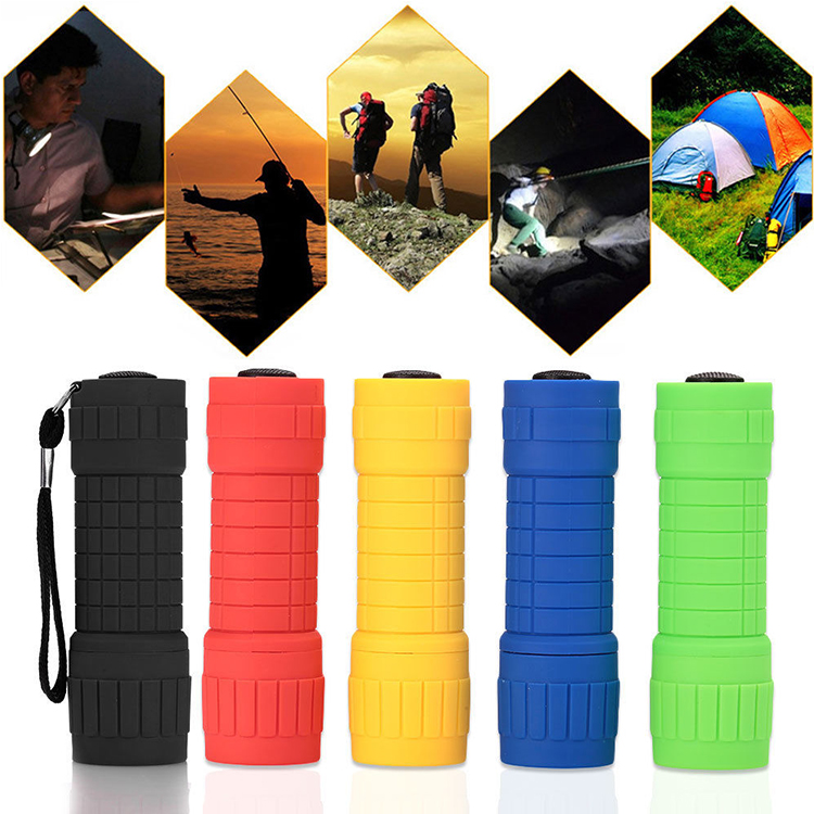 9LED Flashlight Small Torch Outdoor Camping Hiking Rubber