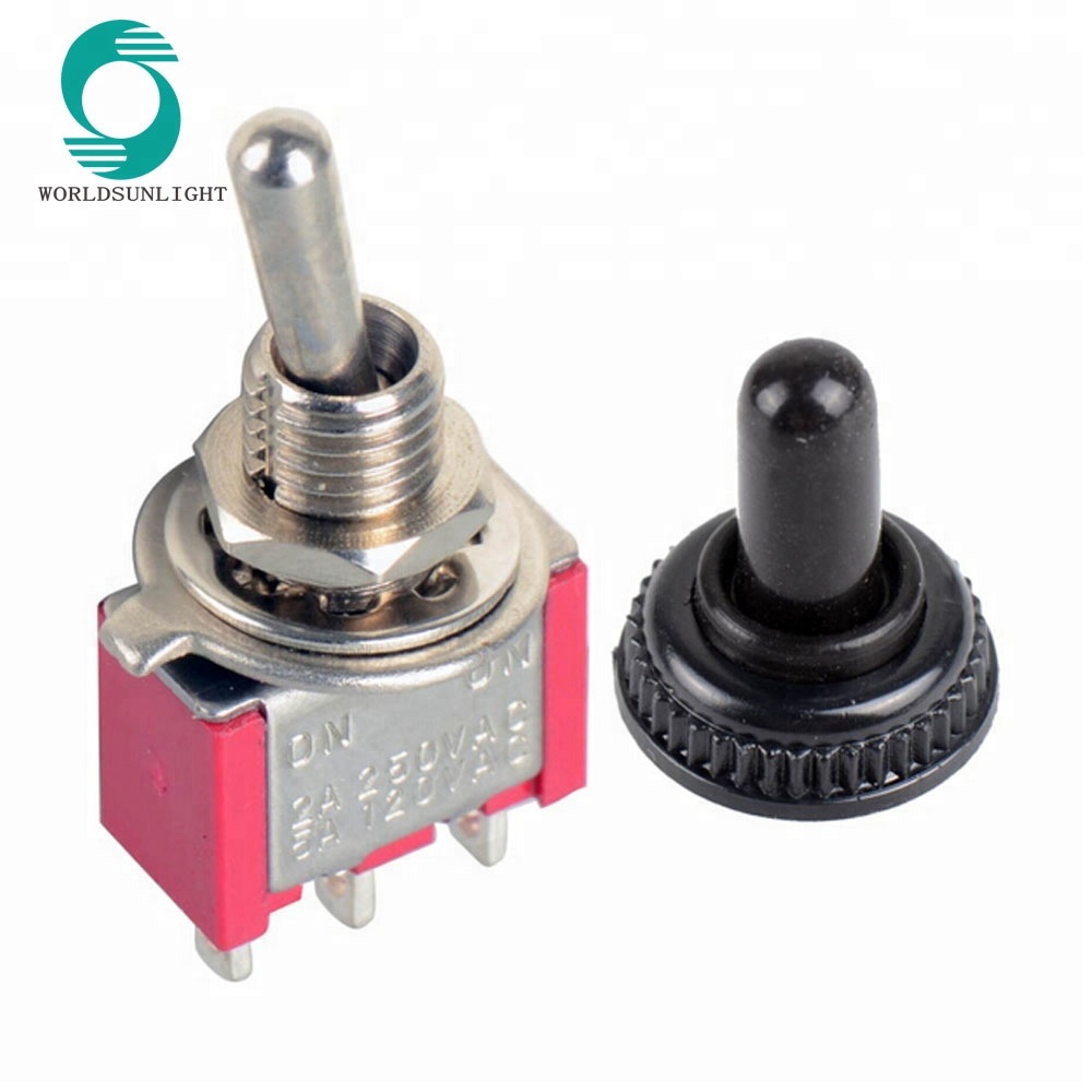 MTS-102 M6 3P SPDT On-On red toggle switch with waterproof rubber cover