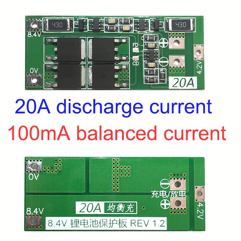 2S 7.4V 8.4V 18650 Lithium Battery Protection Board 20A Current with Balancing