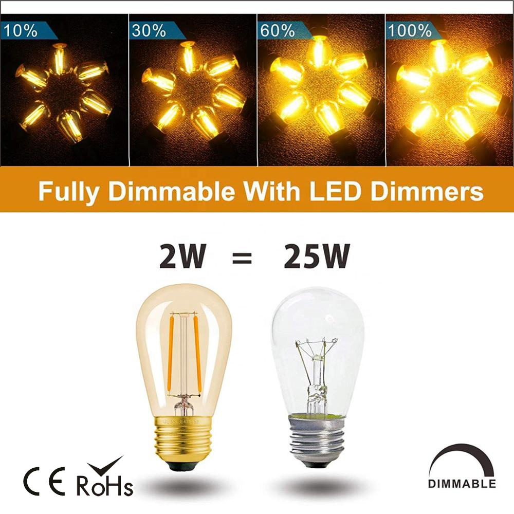 S14 2200K 2W Dimmable CRI90 E26 LED Filament Bulbs String Light Replacement