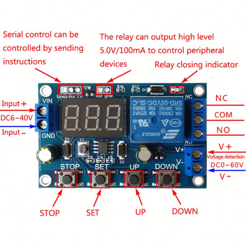 DC 6-40V Battery Charger Discharger Board Undervoltage Overvoltage Protection Board Module Precision Auto Off Module Discharger