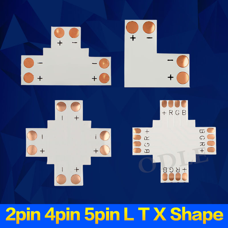 L T X Shape 8mm 10mm 12mm 2pin 4pin 5pin Single Color RGB RGBW LED Strip Corner Connector PCB Board Splitter Connector
