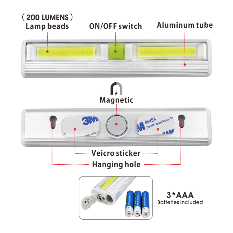 COB battery powered magnetic security motion sensor led night light for Closets Hallway Stairway