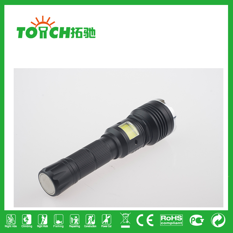 Waterproof rechargeable Alloy Zoom battery tactical Aluminum COB zaklamp Adjustable bright focus flashlight Torch