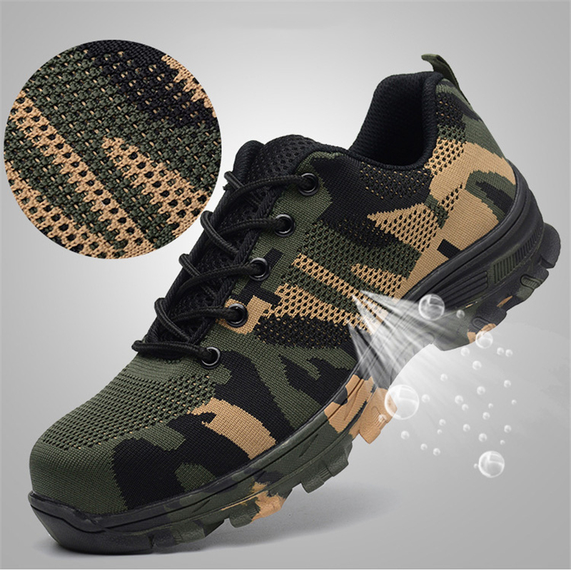 Good Quality Hot Sale Men Shoes Steel Toe Cap Military Safety Work Boots Camouflage Puncture Indestructible Outdoor Shoes