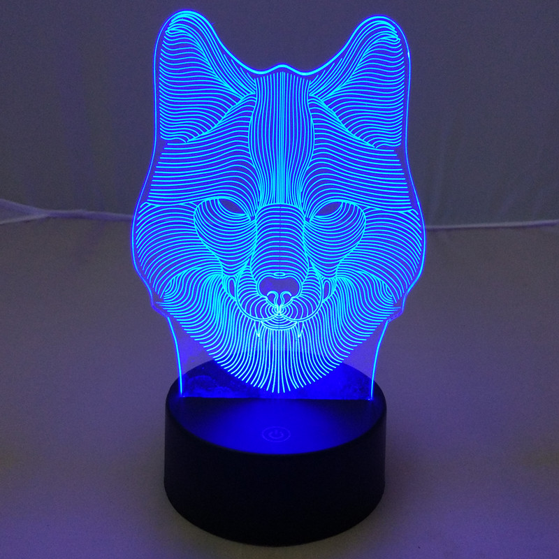 new 7 lighting colour USB touch wolf shape  3d night light with factory price