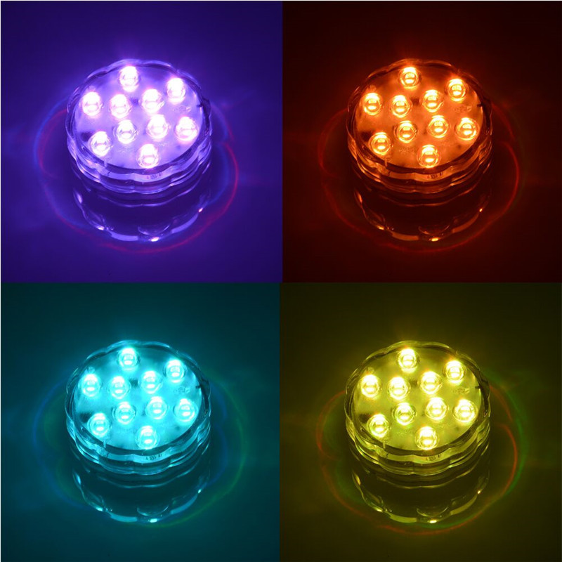 10 LED Submersible Tea Light Waterproof Wedding Decoration Party Birthday RGB LED Submersible