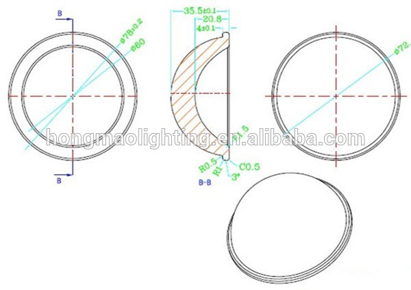 100 degree LED optical glass lens for high bay lighting or flood lights