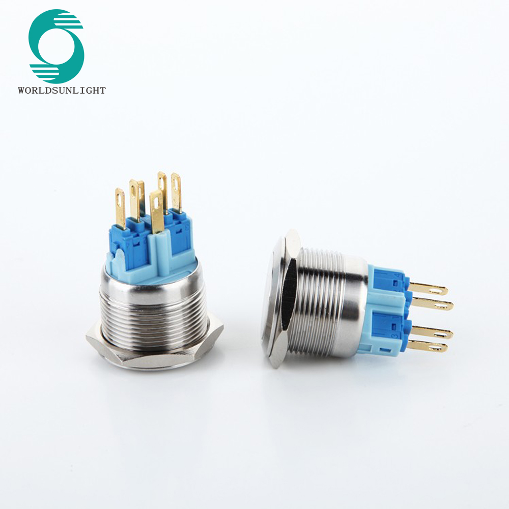 XL22S/F11-220VBR 22mm 220v blue led ring illuminated momentary 1NO 1NC anti-vandal stainless steel push button switch