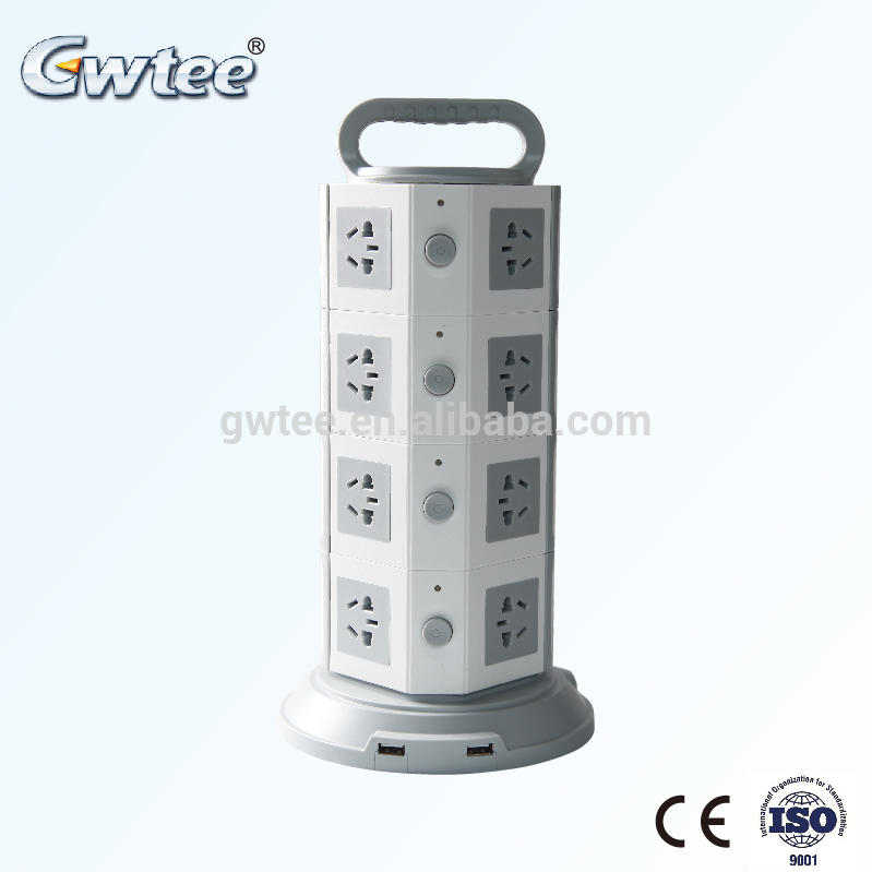 OEM layers multiple plug vertical round power tower extension socket USB