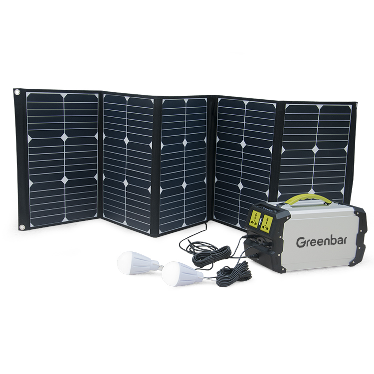 Greenbar high quality 100w solar panel 400w solar lighting system with 3W LED bulb