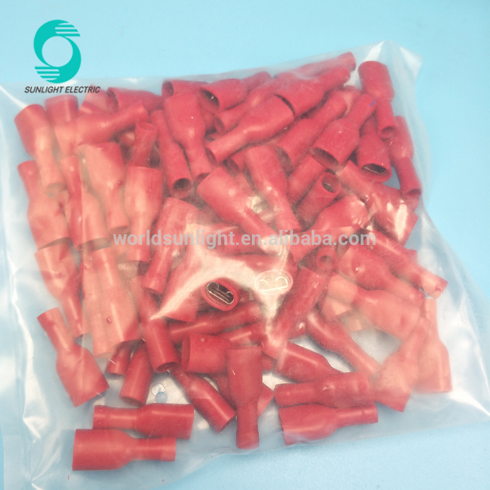 Free shipping PVC/Brass FDFD1.25-250 fully insulated Female Insulated Electrical Crimp Terminal Connectors Cable Wire Connector