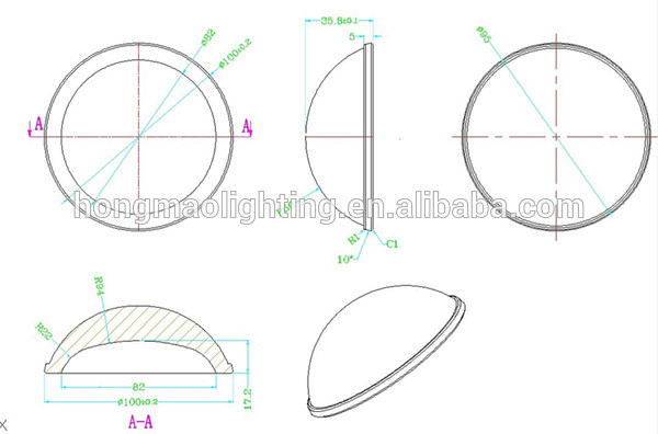 100 degree 100mm milky or transparent glass lens for cob led