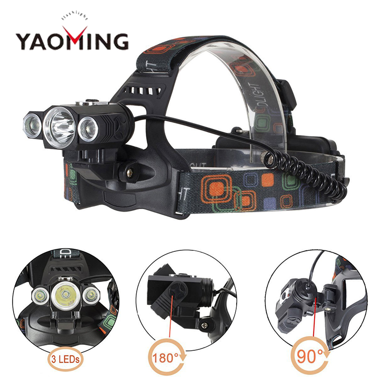 3 Led Super Bright  waterproof zoomable fishing head lamp pocket micro usb led head torch hunting high power led headlamp