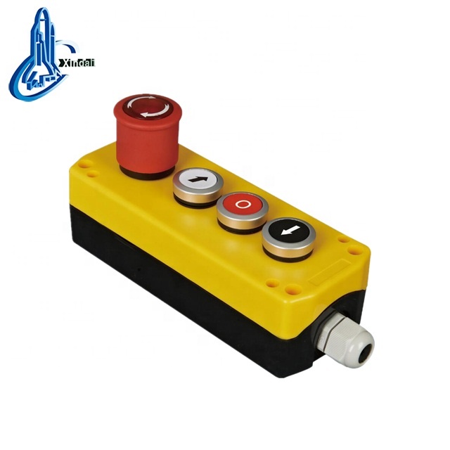 XDL722-JBW424P 4 holes IP67 LED control box with E-Stop and 2 position stay out with protect circle crane remote control