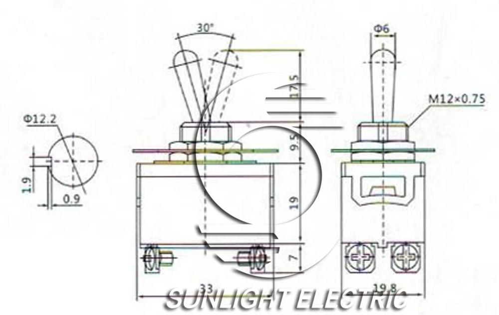 KN3(C)-201 2PDT ON-OFF 2 position 12.2mm mounting hole 6A 1221 toggle switch