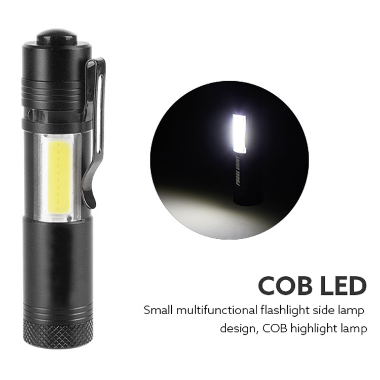 OEM Logo Aluminum Mini Led Torch Q5 & Cob Pen Shape Penlight with Clip Flashlight Torch