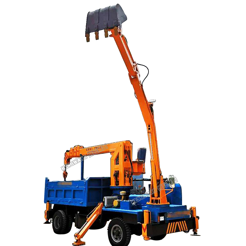 Wheeled truck with excavator bucket for excavating and transporting soil and sand