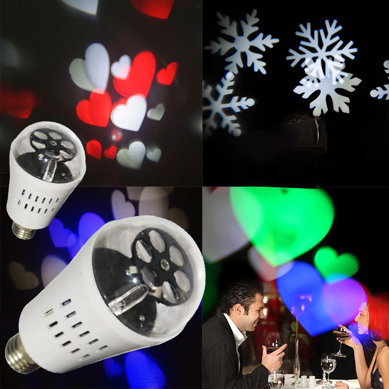 UK hot selling ! 4W led Crystal Ball Stage Light Rotate Projection Lights Bulb lamp for Christmas, Halloween,Party Heart-Shape