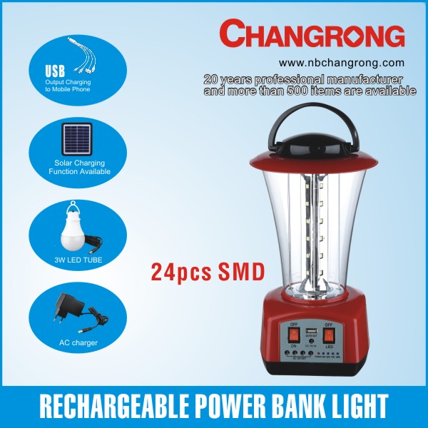 rechargeable solar led lighting with power bank 24 led USB charging indicator